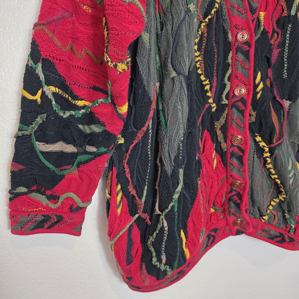 Coogi Sweater Vintage 3D Knit Cardigan Colorful Cosby 90s Australia Size Medium - Picture 6 of 12